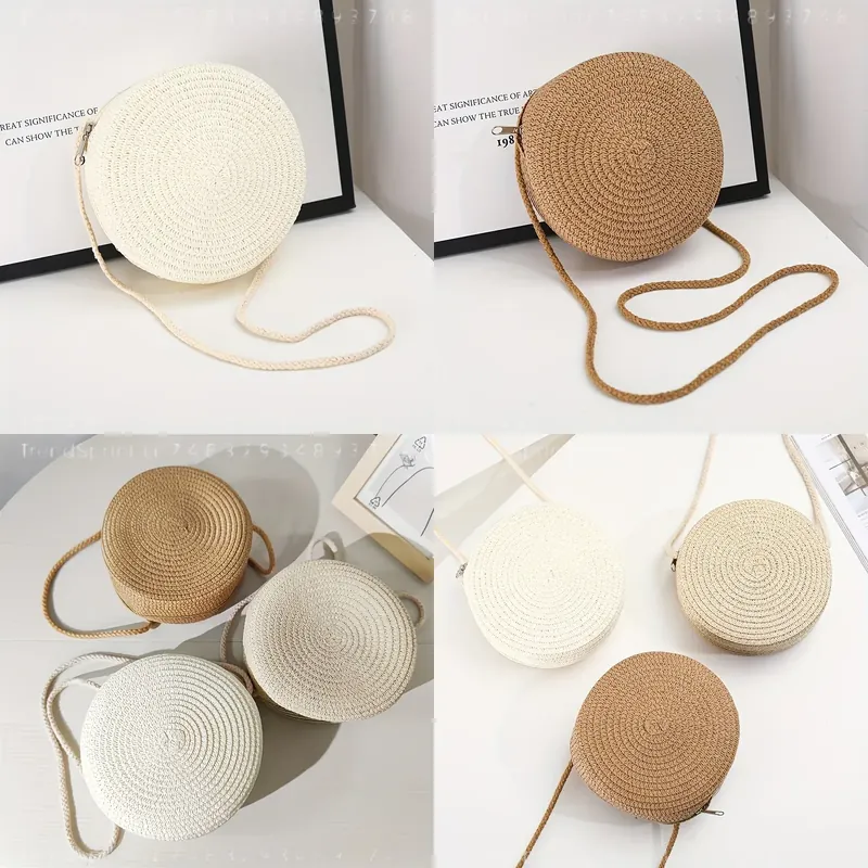 Women Accessories Bag - Round Woven Rattan Crossbody Bag for
