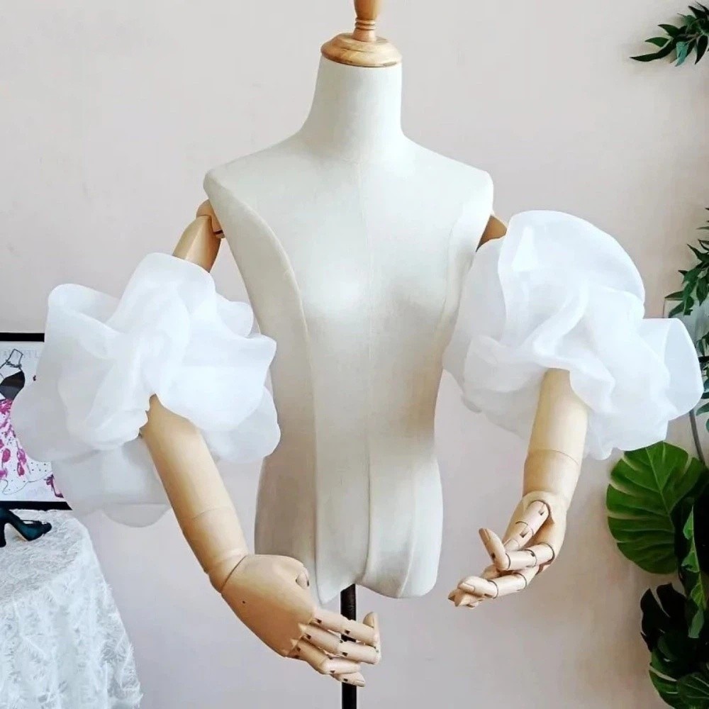 Women'S Winter Accessories Set - Elegant Puffy Bridal Sleeves Organza Removeable