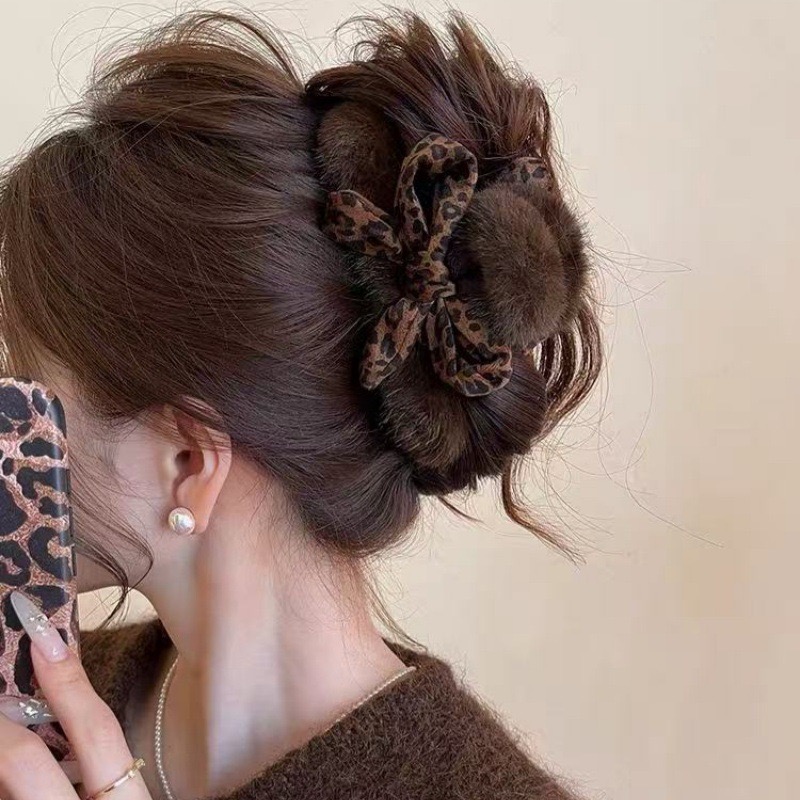 1pc High-end Leopard Print Bow - Women'S Winter Accessories Set ulasan dan harga